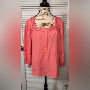Wonderly Women's Coral Lace-Trim Blouse